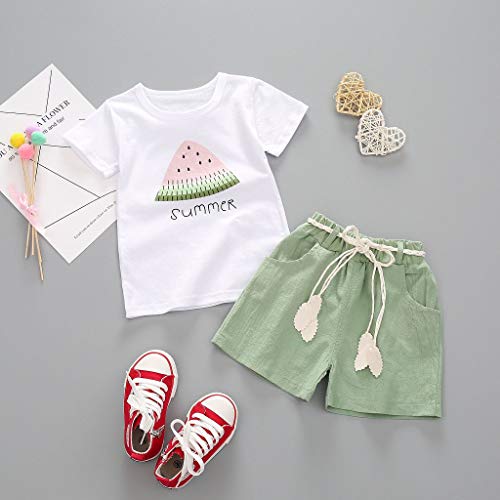 Cm C&M Wodro Baby Toddler Girls Summer Shorts Sets Kids Watermelon Letter Print Tops Shorts Outfits Clothes For 1-4 Years Old (Green, 2-3 Years(100)) #TOP1