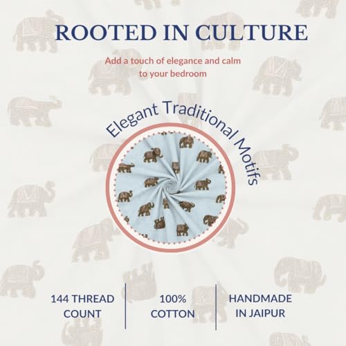 Image of Jaipur Weaves Bedsheet King Size 100% Pure Cotton 144TC Bed Sheet with 2 Pillow Covers, Super Soft Cozy Bedsheets Set,108x108 inches / 9ftx9ft (Elephants Pink, Super King)