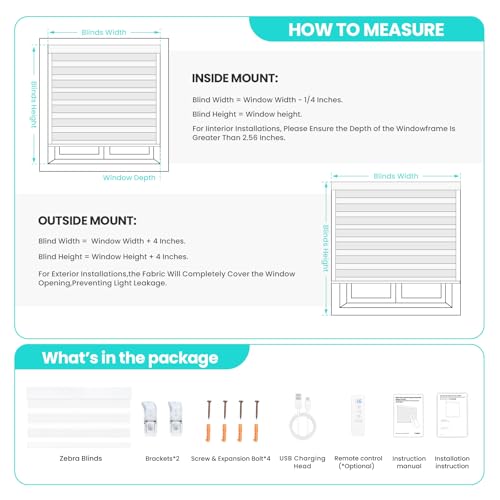 Image of Motorized Blinds with Remote Control 95% Blackout Electric Zebra Blinds for Windows Compatible with Alexa Google for Home Office White,35 inch x 72 inch
