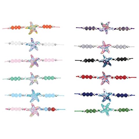 12Pack Colorful Enamel Starfish Pendant Bracelet Set Adjustable Woven Friendship Crystal Beads Ocean Bracelets for Women Girl Fashion Jewellery Party Gift Cover