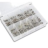 Umfasst 100 Stück, 5 x 20 mm schnell: 0,1 A, 0,2 A, 0,5 A, 1 A, 1,6 A, 2 A, 2,5 A, 3 A, 4 A, 5 A je 10 Stück.