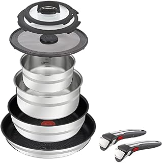 Tefal L97699 Jamie Oliver Ingenio G6 9-Piece Pans and Pot Set, Oven-Safe up to 250 °C Without Handle, Thermal Signal, PFOA-Free, Suitable for All Cookers Including Induction Stainless Steel/Black