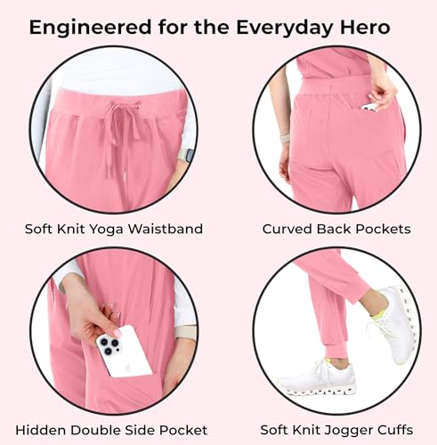 Image of READY SET SCRUBS - Scrub Pants for Women - 2 Pack - Cargo Jogger Pants Set with 8 Pockets - Yoga Waistband - Soft & Stretchy