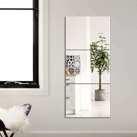TRAHOME Wall Mirror,Full Length Mirror Tiles for Wall Decor, Modern Full Body Mirror for Home, Office, and Gym（Glass, 16''x12''x 3PCS） Cover