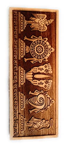 Image of Brass Mart Garud Shank Chakra Wooden Plate with Free Double Tape for Sticking for Home Temple (6inches)
