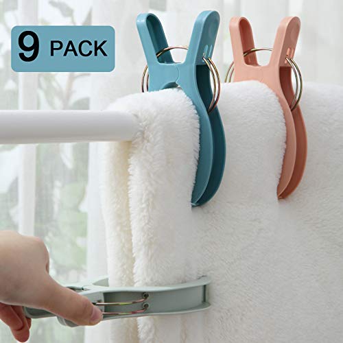 Foshine 9 Pack Beach Towel Clips For Beach Chairs 3 Colors Jumbo Size Towel Clamps Lounge Pool Chairs Plastic Clothes Pegs Hanging Clip Clamps Large For Cruise Vacation (9 Pack-3 Color) #TOP6