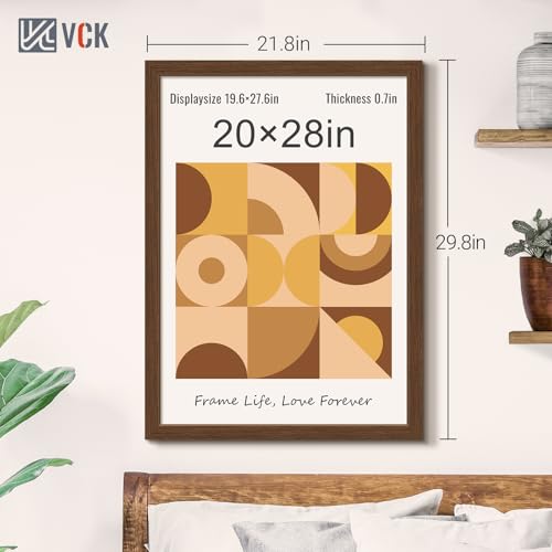 Image of VCK 20x28 Poster Frame Solid Wood Brown 3 Pack Picture Frames 20 x 28 Inches with Wall Mounting Hanging