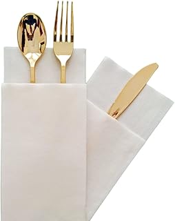 Gula 25 Disposable Pocket Napkins, Wedding Dinner Napkins with Pocket. Linen Feel like Cloth Pre-folded Cutlery airlaid Wh...