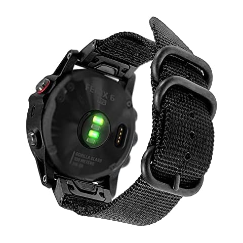 Ahayo Nylon Watch Strap for Garmin Fenix 7 / Fenix 6 / Fenix 5 / EPIX 2, Quick Fit 22mm Quick Dry Breathable Woven Wrist Band for Garmin Instinct / Quatix 6 / Approach S62 (Black) Cover