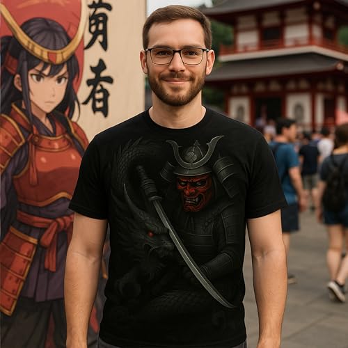 Blissboy Funny Japanese Samurai T-Shirt Novelty Short Sleeve Crewneck Shirt