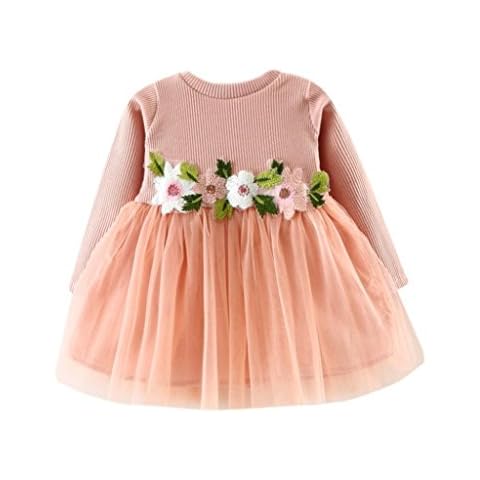 Deloito for 0-24 Months Baby Kids Summer Fashion Cute Newborn Toddler Baby Girls Floral Dress Tutu Long Sleeve Lace Princess Party Wedding Tulle Dresses (Pink, 12(24M)) Cover