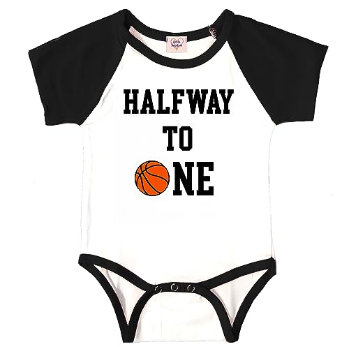 Personalized Basketball Half Way To One 6 Month Half Birthday Bodysuit Outfit Set