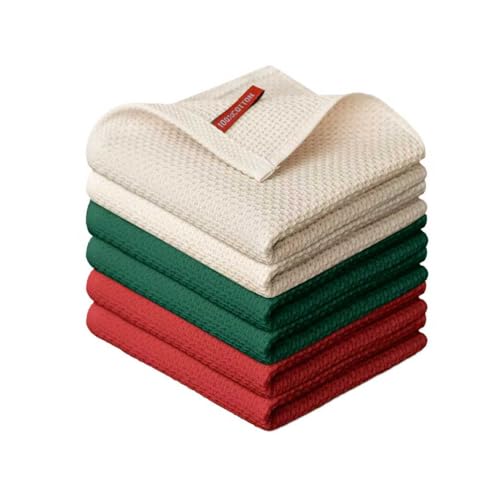Artoid Mode - Artoid Mode - Lot de 6 torchons de cuisine en gaufre 100 % coton - Couleurs assorties (beige+rouge+vert foncé) - 30x30 cm - Lavables - Absorbants - Idéal pour la cuisine