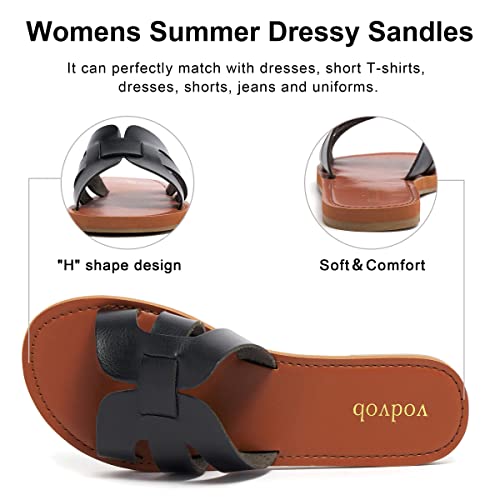Vodvob Women's Flat H-Band Slide Sandal, Slip On Open Toe Beach Comfort Sandals, Summer Dressy Shoes Slippers #TOP3