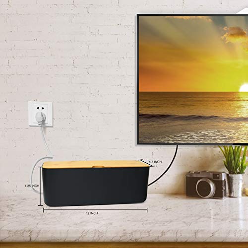 Rocinha Small Cable Management Box to Hide Cords and Power Strip, Desk Cord Organizer to Storage Wires Behind TVs, Computers, Cable Organizer Box for Home Kitchen, Office(Black)