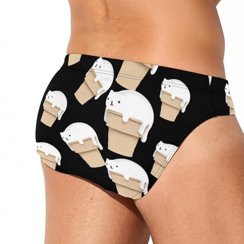 Funny Cat Ice Cream Mens Swim Briefs Bikini Sexy Low Rise Trunks Swimsuit Bathing Suit Beach3