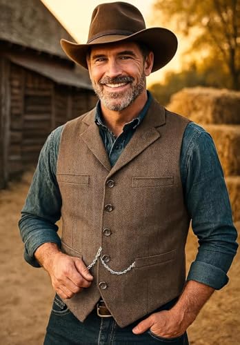 Mens V-Neck Dress Suit Vest Herringbone Tweed Waistcoat for Wedding Party Dinner2