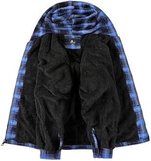 SCODI Mens Flannel Hooded Jacket Sherpa Lined Zip Up Hoodies for Men Plaid Shirt Jackets Warm Thick Fleece Coat with Pocket