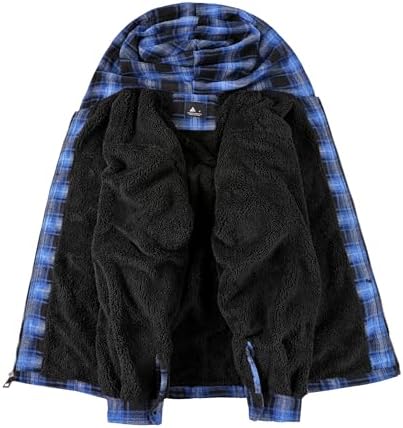 SCODI Mens Flannel Hooded Jacket Sherpa Lined Zip Up Hoodies for Men Plaid Shirt Jackets Warm Thick Fleece Coat with Pocket