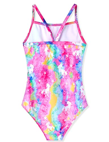 Girl Bathing Suit Size 10-12 Years Old Colorful Stripes Unicorn Print One Piece Swimwear Swimsuit with UPF 50+ Sun Protection - Thumbnail 2