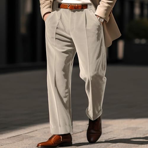 Mens Dress Pants Velvet Thicken Bussiness Pants Work Relaxed Fit Straight Leg Trousers Suit Pants3