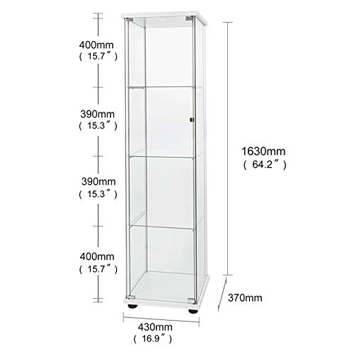 FANYUSHOW Glass-Door Cabinet, 4-Shelf Curio Cabinet,Glass Display Cabinet,White
