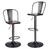 INFANZIA Wooden Metal Bar Stools Set of 2, Adjustable Swivel hydraulic Barstools, Counter Height Island Chairs with Back and Footrest, Simple Assembly, for Dining Room Kitchen Bar, TRBSL-001BK