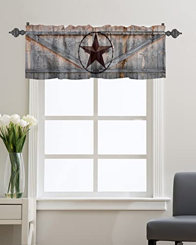 Chucoco Rod Pocket Window Valances Western Stars Farm Texas Barn Short Curtain Valance Kitchen Printed Drapes For Bedroom Bathroom Living Room Windows Decor Retro Wooden Door #TOP3