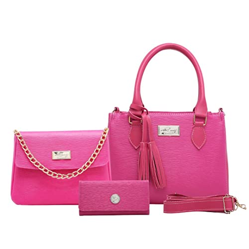 Kit 2 Bolsas Femininas Transversais Com Alça de Mão e Detalhe em Corrente com Carteira (Pink)