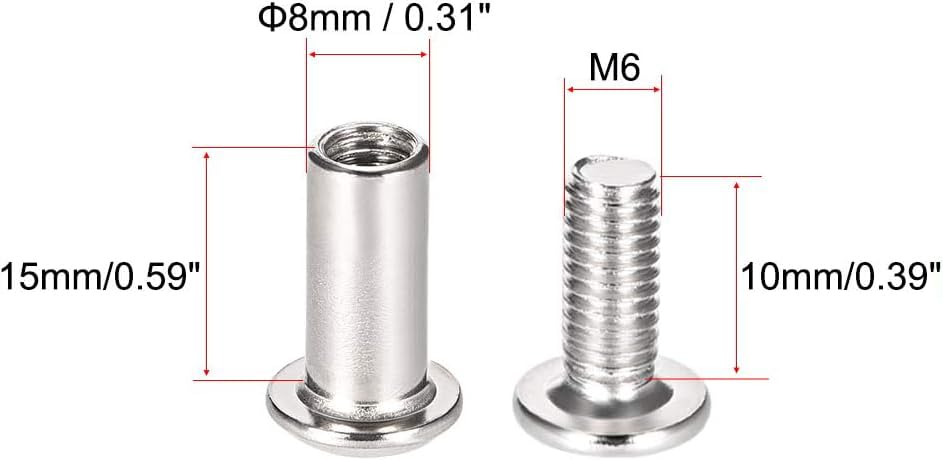 TA-VIGOR 10 Sets Furniture Connecting Screws Bolts, M6 x 10mm Binding Screws Posts Belt Buckle Binding Bolts - Image 2