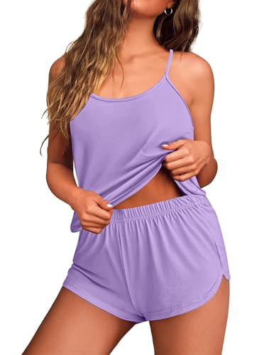 Image of Ekouaer Womens Cami Pajama Sets Soft Shorts Lingerie Set Camisole 2 Piece Cami Shorts Pj Nightwear