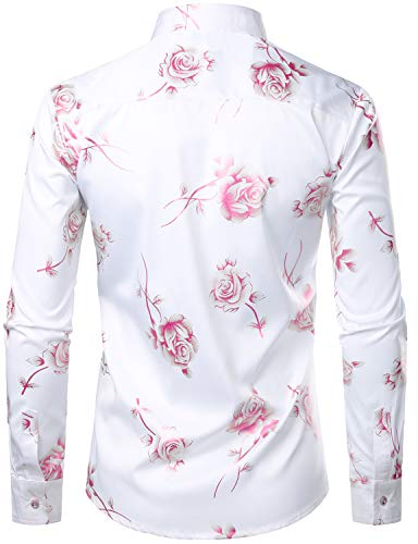 Zeroyaa ZZCL22-WHITE PINK -M Mens Hipster 3D Rose Deign Slim Fit Long Sleeve Button Up Dress Shirts Zzcl22 White Pink Medium thumb #1