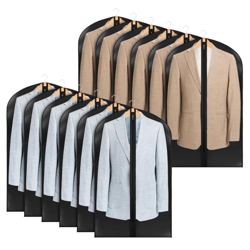 Zilink Clear Garment Bags for Hanging Clothes Clear Suit Bags for Closet Storage Breathable Suit Bag for Travel for Suits, Coats, Jackets, Set of 12