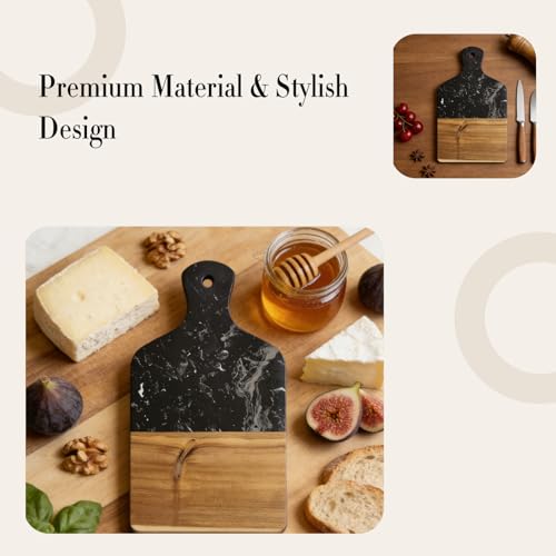 Tabla de cortar rectangular de mármol y madera con mango miniatura 4