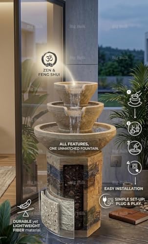 Image of Pillar Stone Look Fiber Fountain for Home Decor /Living Room /Hall /Office /Garden /Room Indoor Outdoor Fountain (50x 30 x 92 cm) (Pillar Stone)