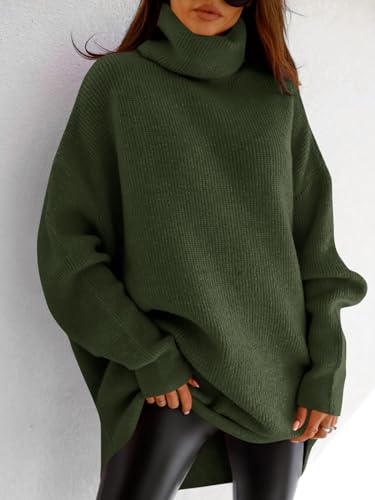 Image of Womens Turtleneck Oversized Sweater Batwing Chunky Pullover Sweater Casual Fall Loose Knit Jumper Top