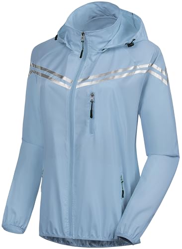 Image of CREATMO US Women's Sun Jackets Lightweight Packable Shirts UPF 50+ Hoodie Reflective Cycling Jacket With Detachable Hood
