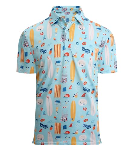 Alex Vando Mens Hawaiian Golf Shirt Moisture Wicking Digital Print Golf Shirts for Men