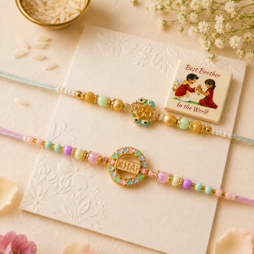 Image of Set for Brother Set of 2, Designer Peacock Rakhi for Brother Boy Men, Premium Kalash Raki for Bhaiya, Traditional Rakshabandhan Rakhis with Best Wishes Card and Tillak Set, Thread (mn)