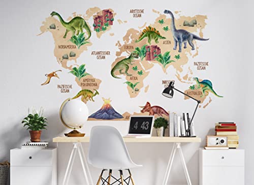 Osomhome Stickers Muraux Enfants: Carte du Monde Dinosaures (160x100cm) - Autocollant Mural - Decoration Chambre Bebe - Deco Chambre Enfant Fille & Garcon...