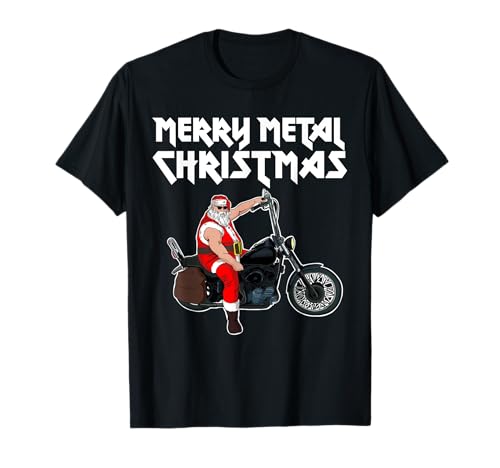 Merry Metal Christmas Rockstar Santa Claus on Motorcycle Maglietta