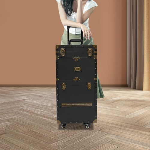Image of Professional Hairdressing Case, Rolling Hairdressing Tool Box, Multi-functional Cosmetic Trolley with Combination Locks and Keys, Makeup Train Case for Salon Makeup Beauty (Black)