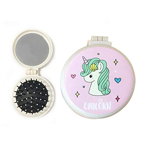 LAVALINK Pliant Brosse À Mini Mignon Brosse À avec Miroir Rond Compact en Nylon Bristle Pop-up Detangle Coussin Brosse À pour Les Enfants Filles Cadeau d'anniversaire (Vert) Cover
