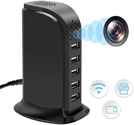 WiFi USB Charger Hidden Camera, Indoor Security Spy Camera with 1080P HD Video Recording, APP Remote View, Motion Detection Alarm Push, 5-Port USB Charging Station, Secret Nanny Cam for Home/Office