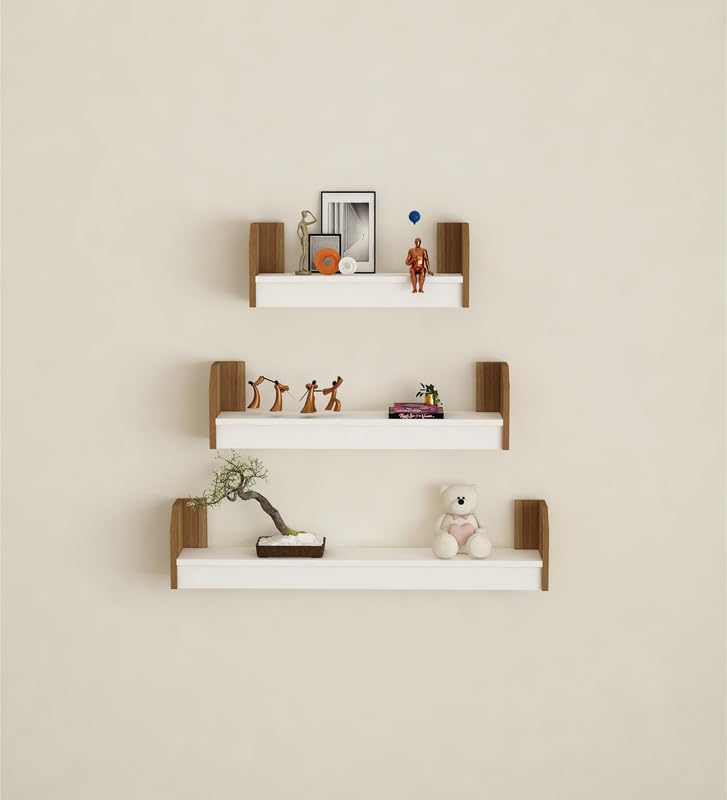 Image of REMI Multipurpose Modular Wall Racks /Shelves /Organiser /Decor Particle Board Wall Shelf (Number of Shelves - 3, Beige, White)