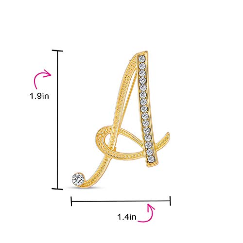 Image of Bling Jewelry Large Statement ABC Pave Crystal Cursive Script Monogram Letters Alphabet Initial Scarf Lapel Pin Brooch For Teen Women Rose, Yellow Gold Silver Plated