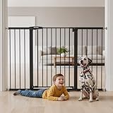 Mumeasy 29.7-57" Extra Wide Baby Gate, Auto Close Large Dog Gate for Doorways, No Drilling Pressure Mounted Pet Safety Gate for Stairs, Easy Walk Through Child Gate for Hallways, House, Indoor, Black