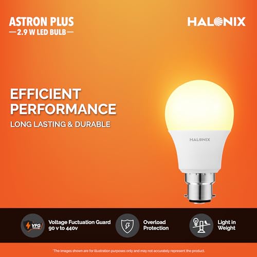 Image of Halonix 2.9W LED Light Bulb | Yellow (3000K) |Pack of 2|Energy Efficient| 4kv Surge Protection |High Lumens per watt, B22