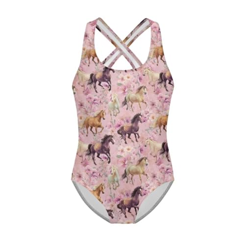 Image of WELLFLYHOM Girls Bathing Suits Size 5-14 One Piece Cross Back Swimsuit Sleeveless Full Coverage Swimwear for Beach Swimming