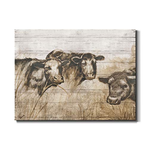 Renditions Gallery Canvas Animal Wall Art Modern Decorations Paintings Vintage Sepia Cows Abstract Black & White Farmhouse Artwork Prints for Bedroom Office Kitchen - 32"x48" LT33
